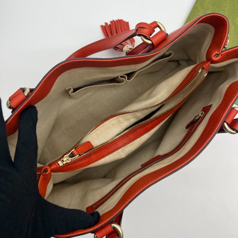 GUCCI 古馳 橘紅色 全皮SOHO流蘇肩背包/手提包-8