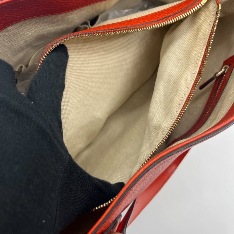 GUCCI 古馳 橘紅色 全皮SOHO流蘇肩背包/手提包-9