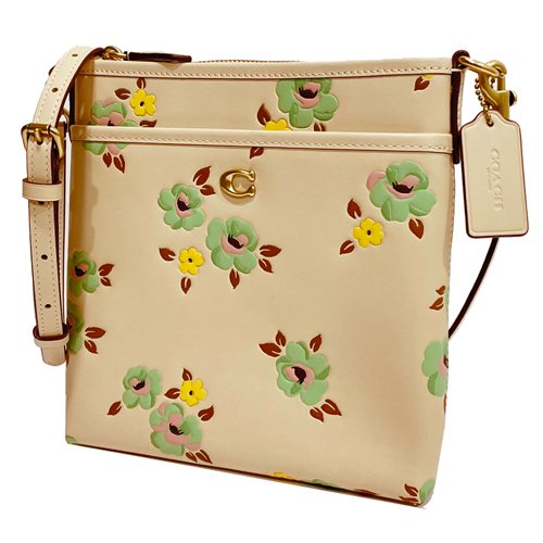 【全新】COACH 專櫃款字母C LOGO花卉印花小斜背包(花卉/粉膚)-1