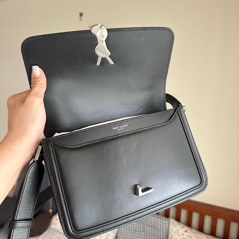 ysl solferino中款黑銀豆腐包-8