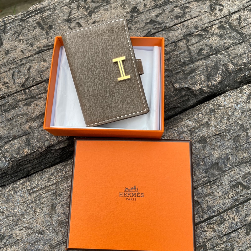 全新HERMÈS大象灰Bearn mini H金釦頭山羊皮Mysore短夾卡包零錢包-6