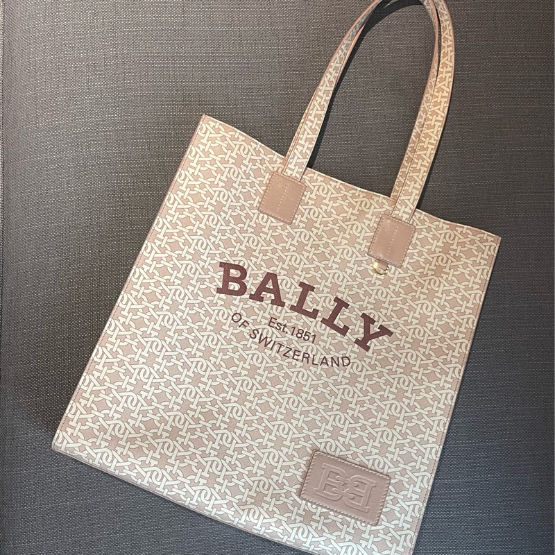 Bally Crystalia粉色Logo皮標牛皮托特包-5