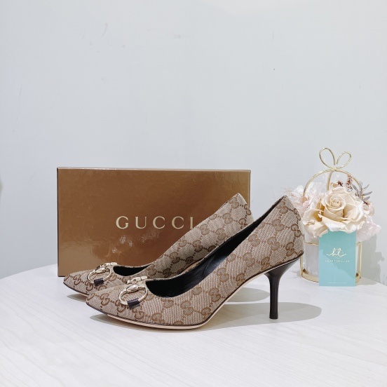 Gucci 古馳老花帆布高跟鞋 Jackie GG Supreme Canvas Heels 38 Size-4