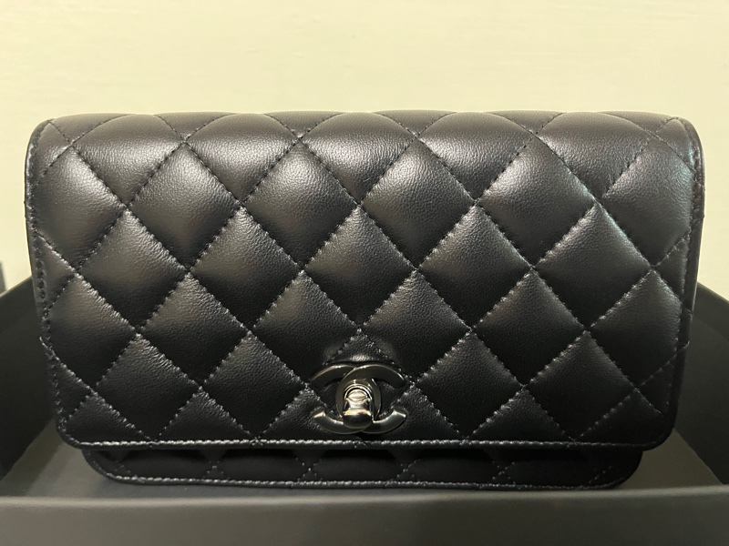 降價 Chanel 2023/24 cruise collection 香奈兒 新款漸層銀扣雙色鏈條包 wallet on chain WOC 情人節禮物-11