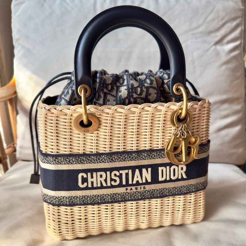 99新 中號Lady Dior Wicker Bag 藤編包黛妃包 台北101 Dior專櫃購入 全配附發票購證正本-0