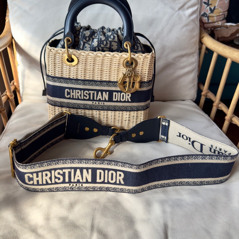 99新 中號Lady Dior Wicker Bag 藤編包黛妃包 台北101 Dior專櫃購入 全配附發票購證正本-3