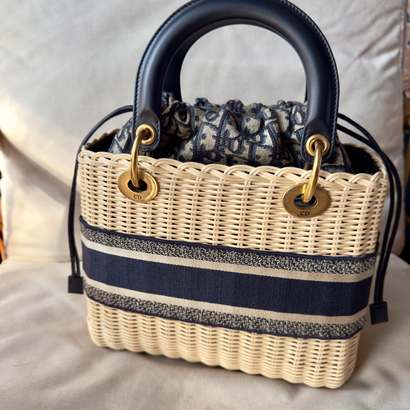 99新 中號Lady Dior Wicker Bag 藤編包黛妃包 台北101 Dior專櫃購入 全配附發票購證正本-4