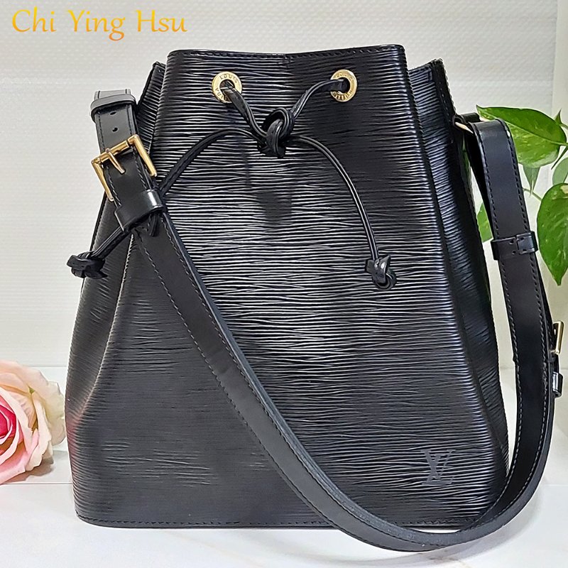 LV EP I 黑色 Vintage🎀現品實拍🎀 牛皮水波紋(中款)水桶包 ~二手約9.2成新以上-0