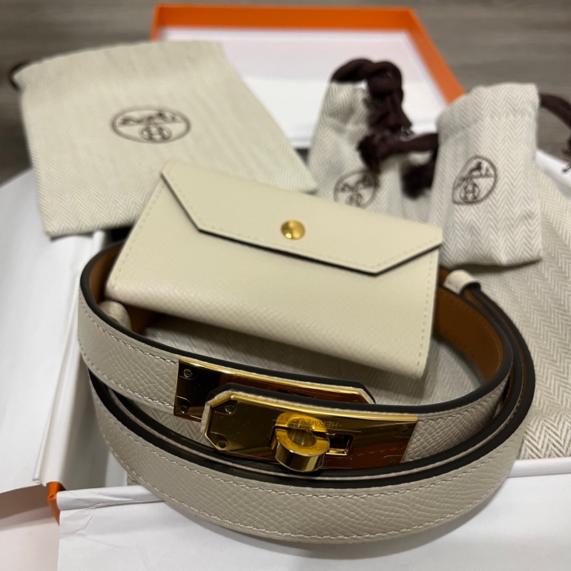 全新 Hermès Kelly pocket belt 18 愛馬仕皮帶腰包奶昔白-0