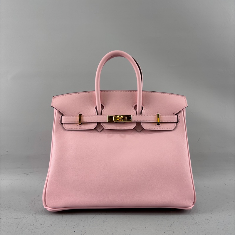 Hermes櫻花粉Swift皮金釦Birkin 25 X刻-1