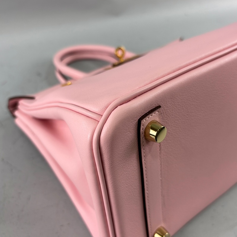 Hermes櫻花粉Swift皮金釦Birkin 25 X刻-6