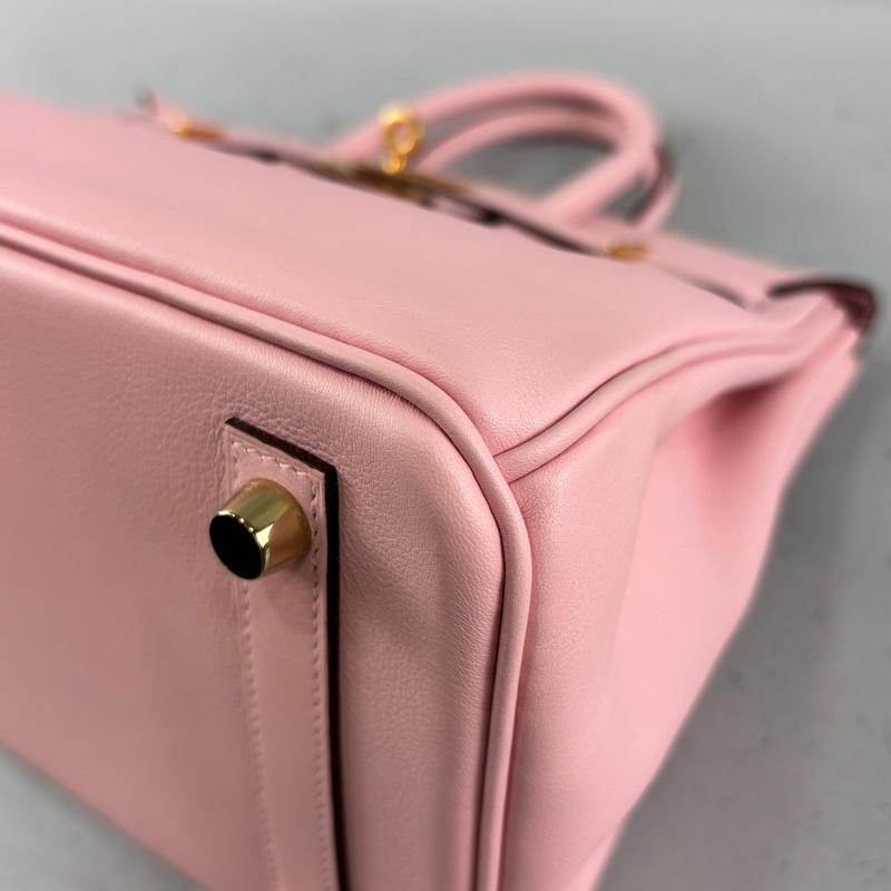 Hermes櫻花粉Swift皮金釦Birkin 25 X刻-7