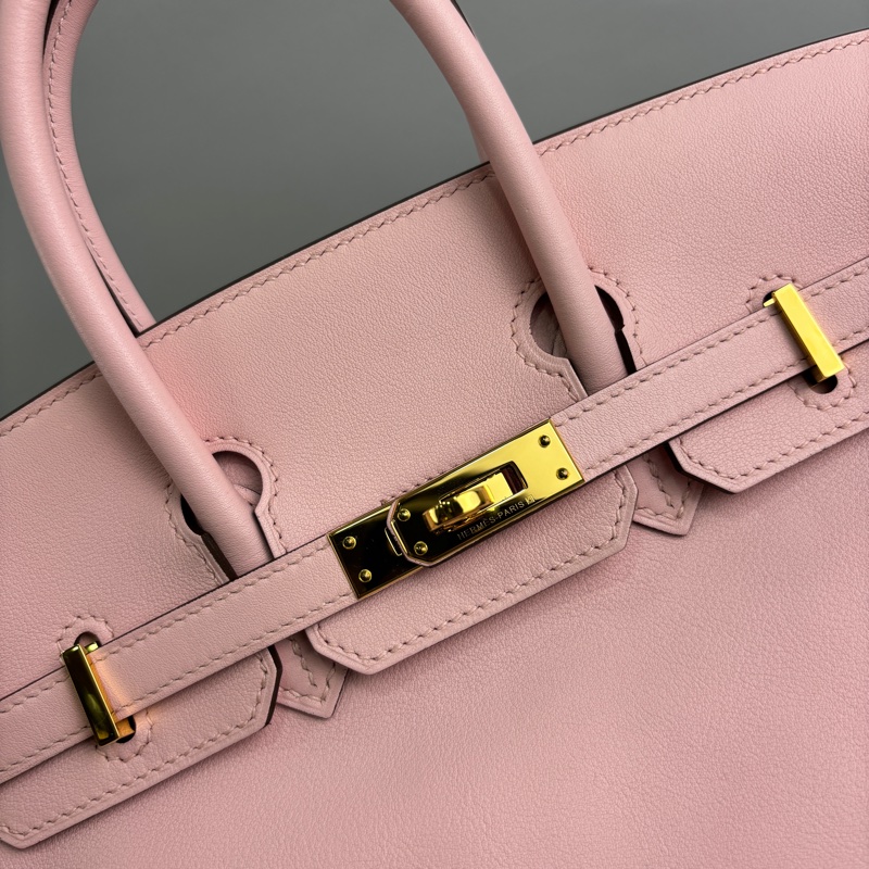 Hermes櫻花粉Swift皮金釦Birkin 25 X刻-12