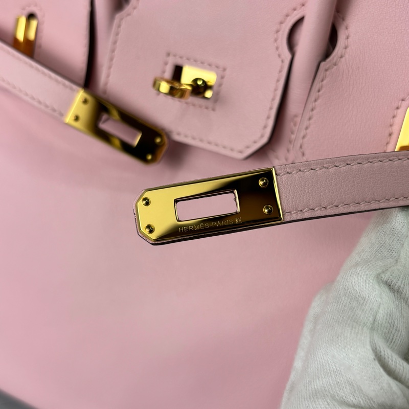Hermes櫻花粉Swift皮金釦Birkin 25 X刻-13
