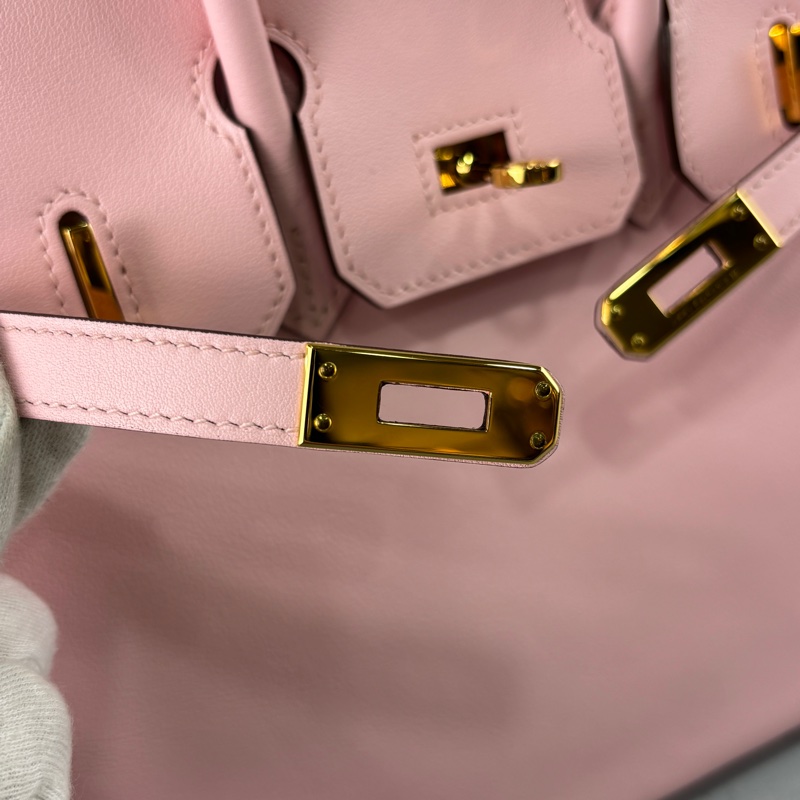 Hermes櫻花粉Swift皮金釦Birkin 25 X刻-15