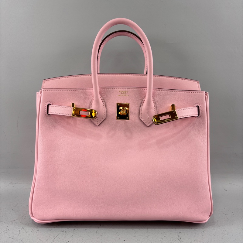 Hermes櫻花粉Swift皮金釦Birkin 25 X刻-17