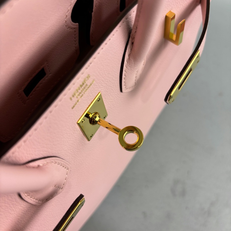 Hermes櫻花粉Swift皮金釦Birkin 25 X刻-19