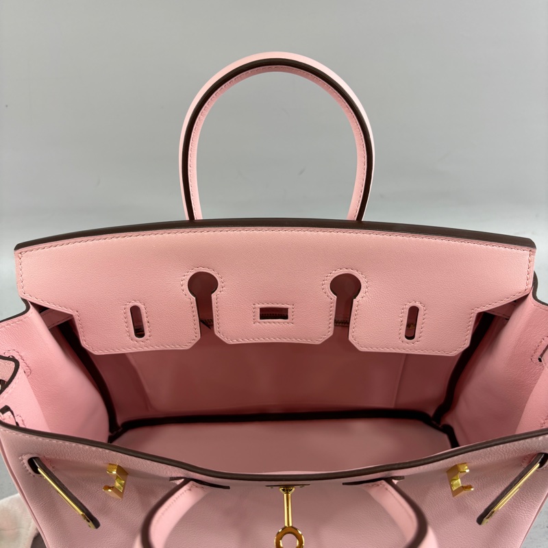 Hermes櫻花粉Swift皮金釦Birkin 25 X刻-20