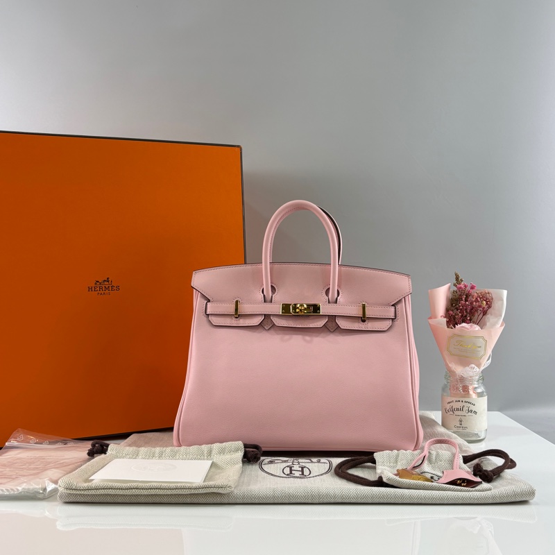 Hermes櫻花粉Swift皮金釦Birkin 25 X刻-34