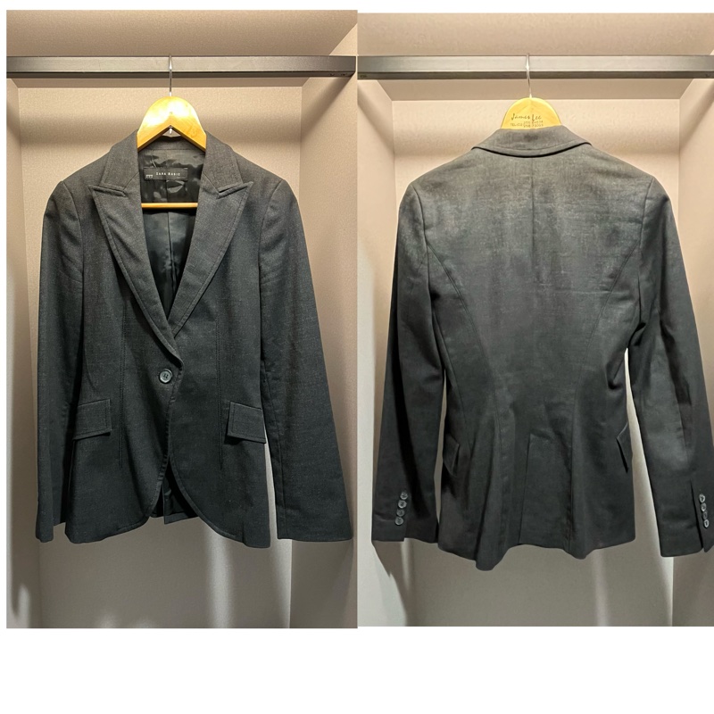 西班牙製ZARA BASIC 深灰色棉加羊毛材質西裝套裝-1