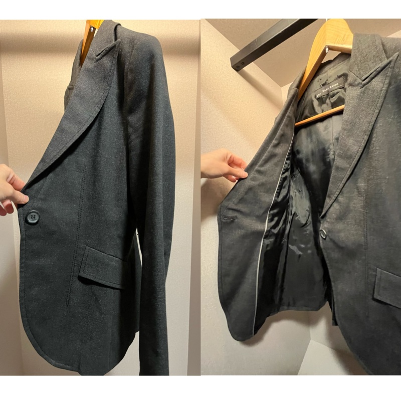 西班牙製ZARA BASIC 深灰色棉加羊毛材質西裝套裝-2