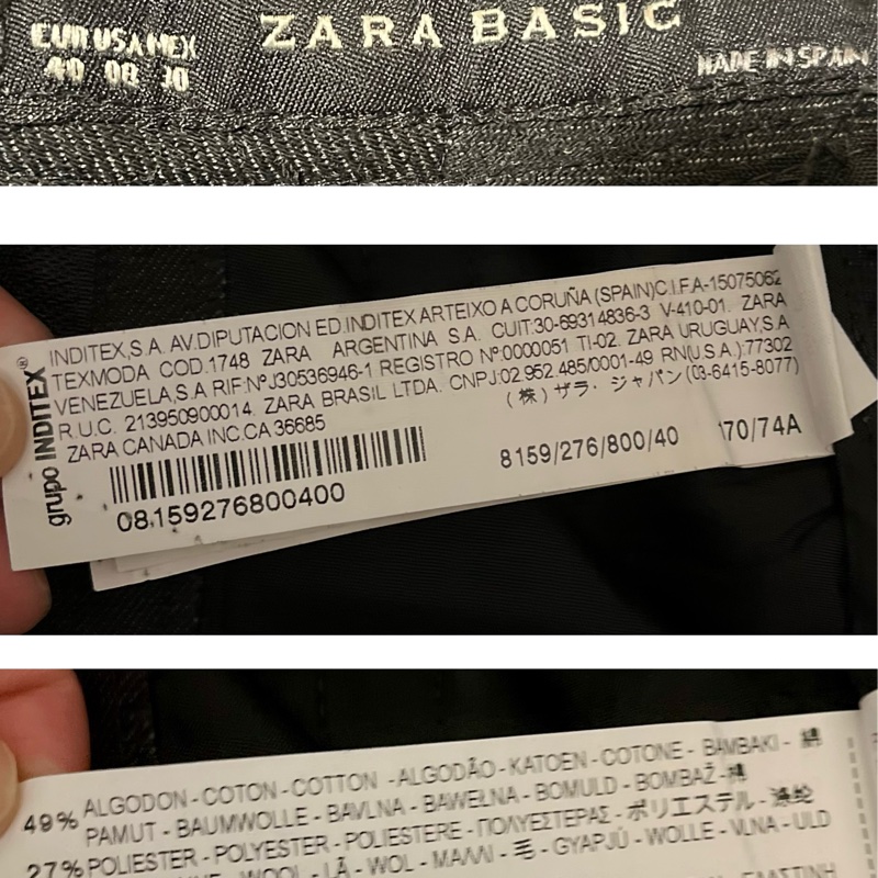 西班牙製ZARA BASIC 深灰色棉加羊毛材質西裝套裝-7