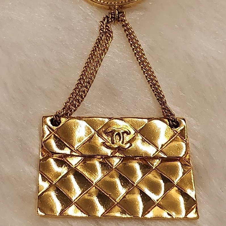 限時特價,母親節禮物~~CHANEL香奈兒Vintage老香金色CF包/coco包雙C logo吊墜絕美胸針-2