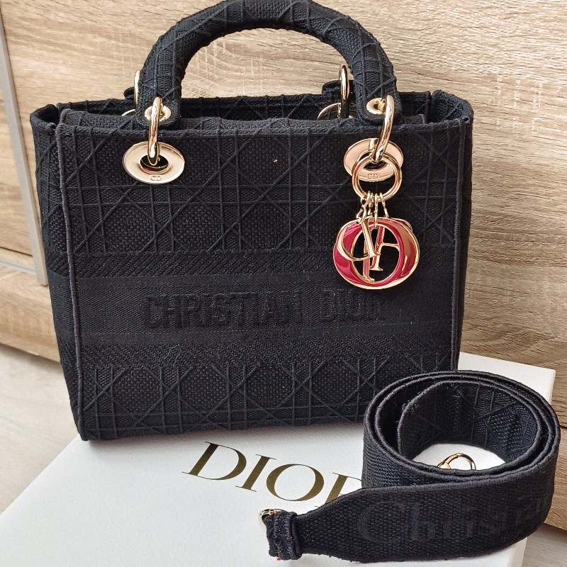 Lady Dior 黛妃包 手工刺繡帆布包黑色-6
