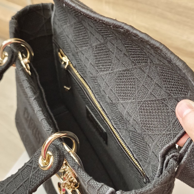 Lady Dior 黛妃包 手工刺繡帆布包黑色-7