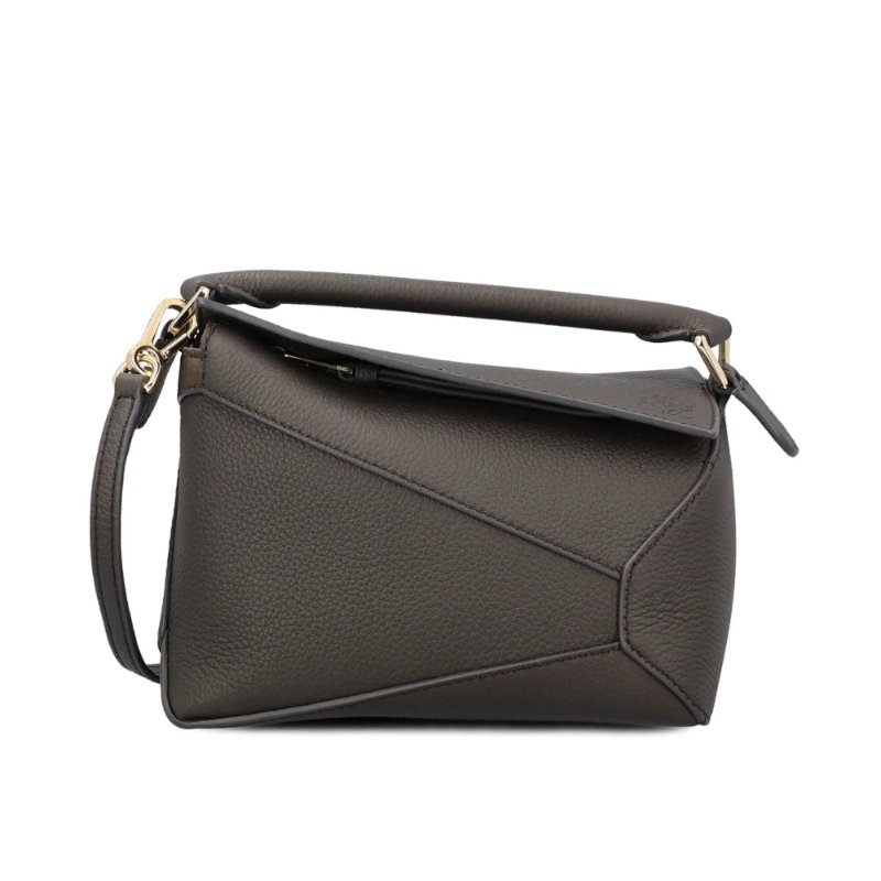 【LOEWE 羅威】Mini Puzzle 迷你 柔軟粒面小牛皮 拼圖包 幾何 拼接包 肩背包 深灰色-0