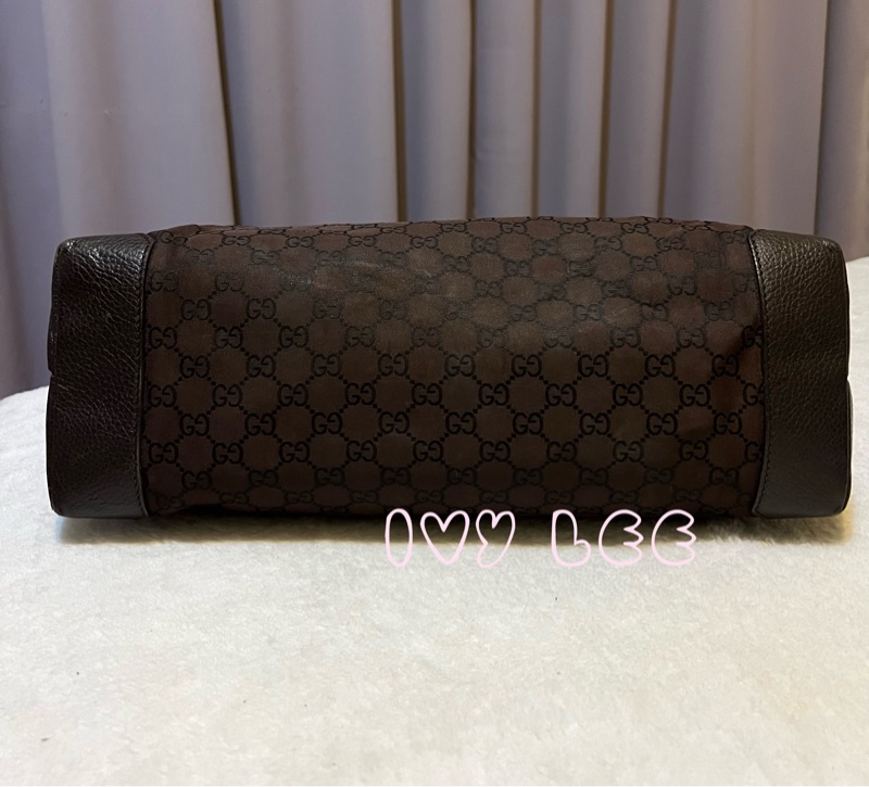 Gucci 男女適用 稀有款 手提包 托特包 180449 尼龍帆布x真皮 深棕色 二手精品-2