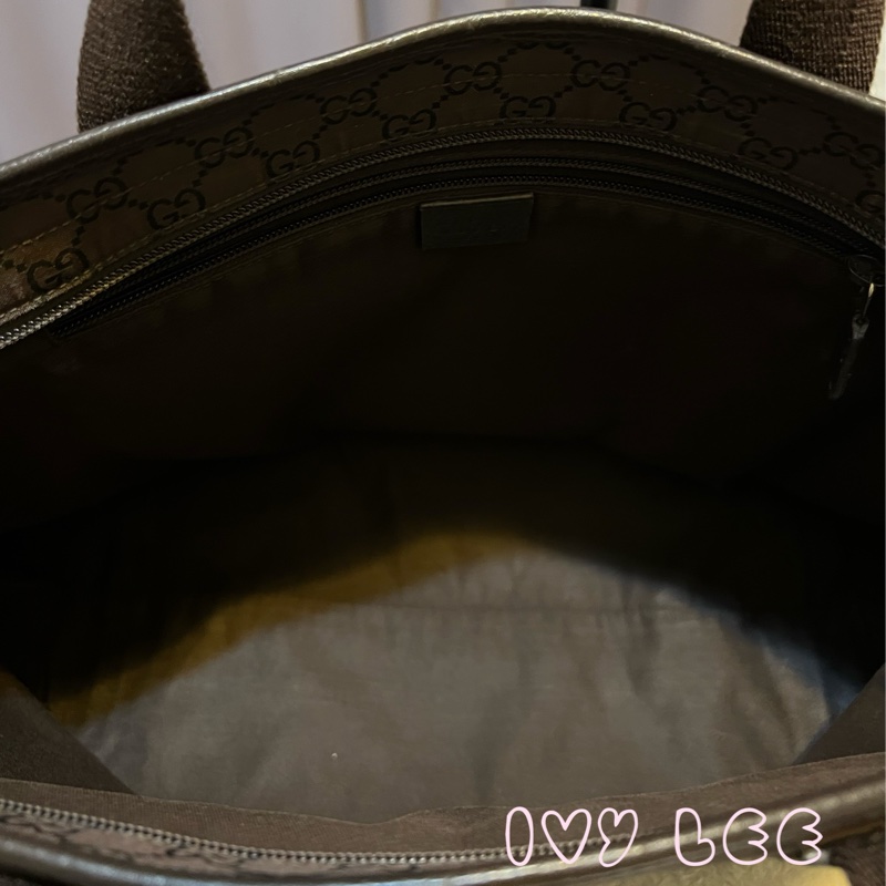 Gucci 男女適用 稀有款 手提包 托特包 180449 尼龍帆布x真皮 深棕色 二手精品-6