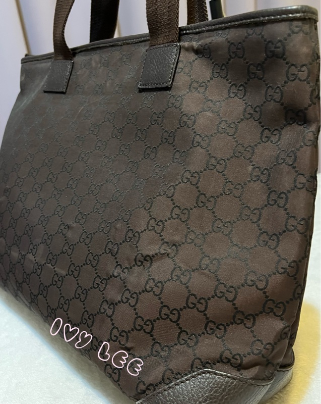 Gucci 男女適用 稀有款 手提包 托特包 180449 尼龍帆布x真皮 深棕色 二手精品-24
