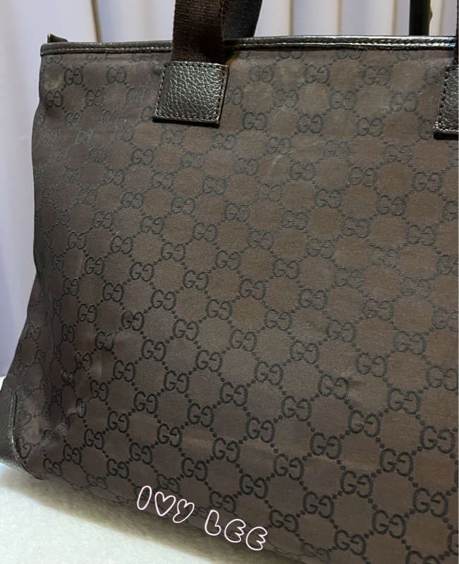 Gucci 男女適用 稀有款 手提包 托特包 180449 尼龍帆布x真皮 深棕色 二手精品-25
