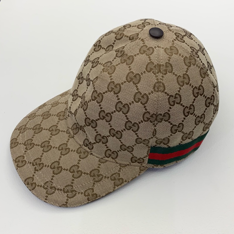 Gucci GG滿版帆布綠紅綠織帶棒球帽-7