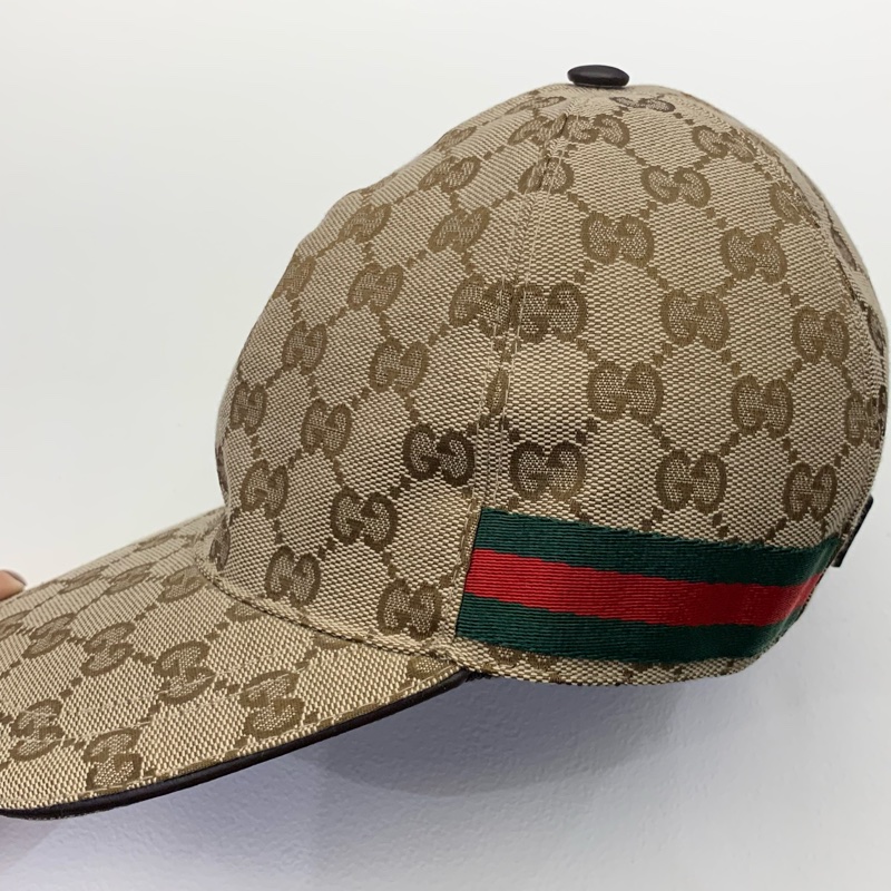 Gucci GG滿版帆布綠紅綠織帶棒球帽-10