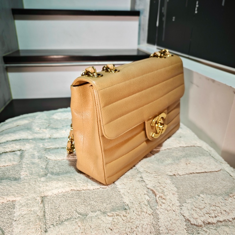 高稀款Chanel 荔枝皮大金扣cf貝嫂包-8