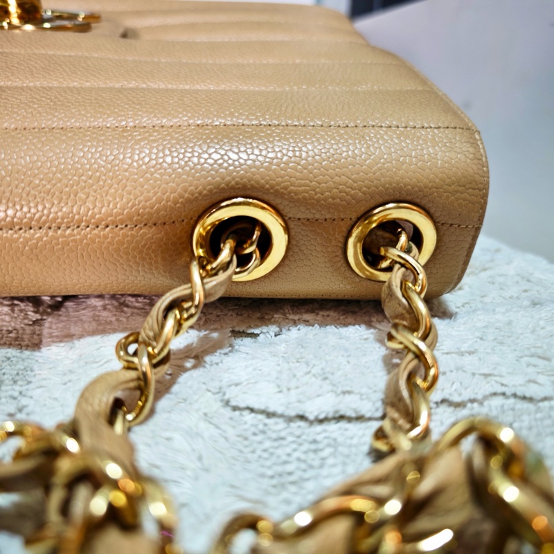 高稀款Chanel 荔枝皮大金扣cf貝嫂包-16