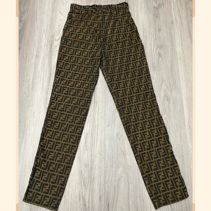 FENDI 棕色老花帆布長褲-0
