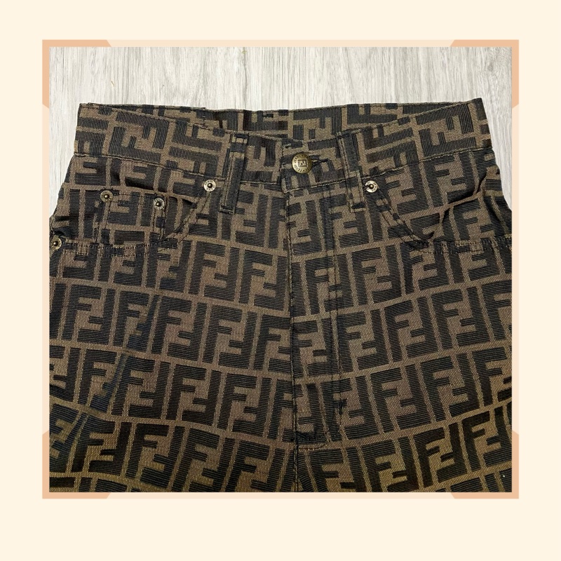 FENDI 棕色老花帆布長褲-1