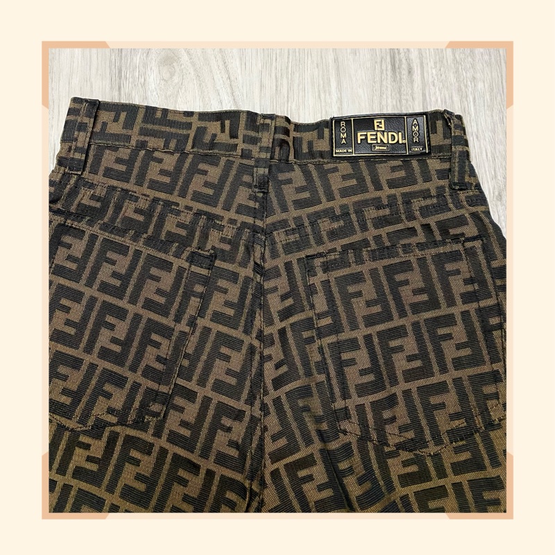 FENDI 棕色老花帆布長褲-2