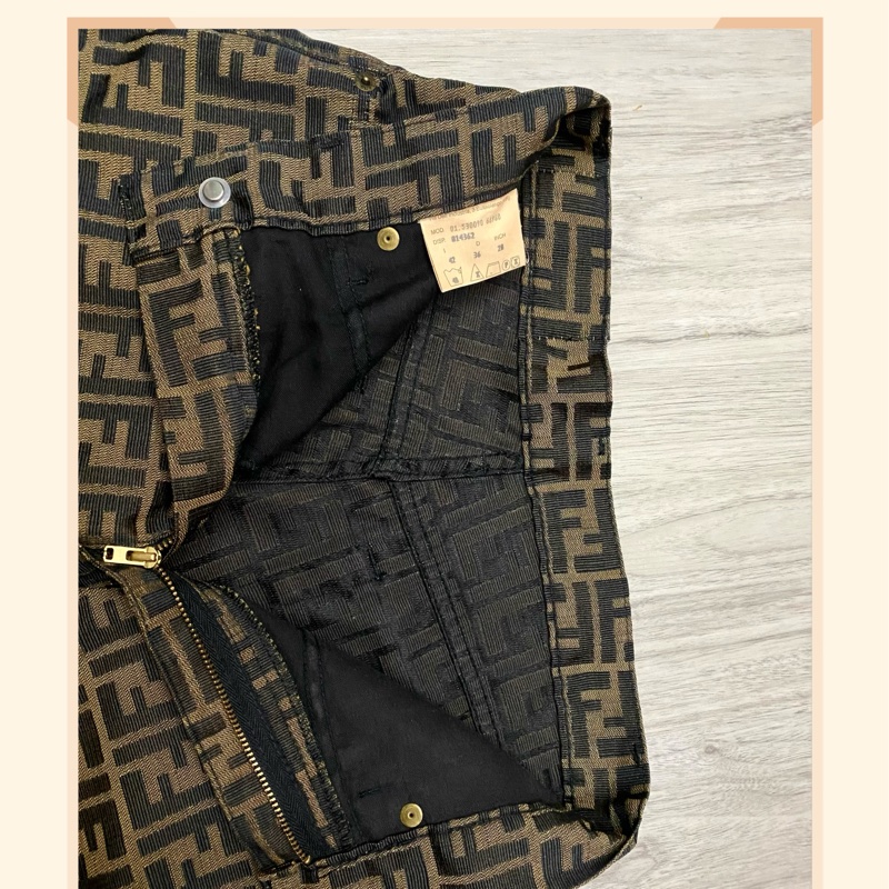 FENDI 棕色老花帆布長褲-3