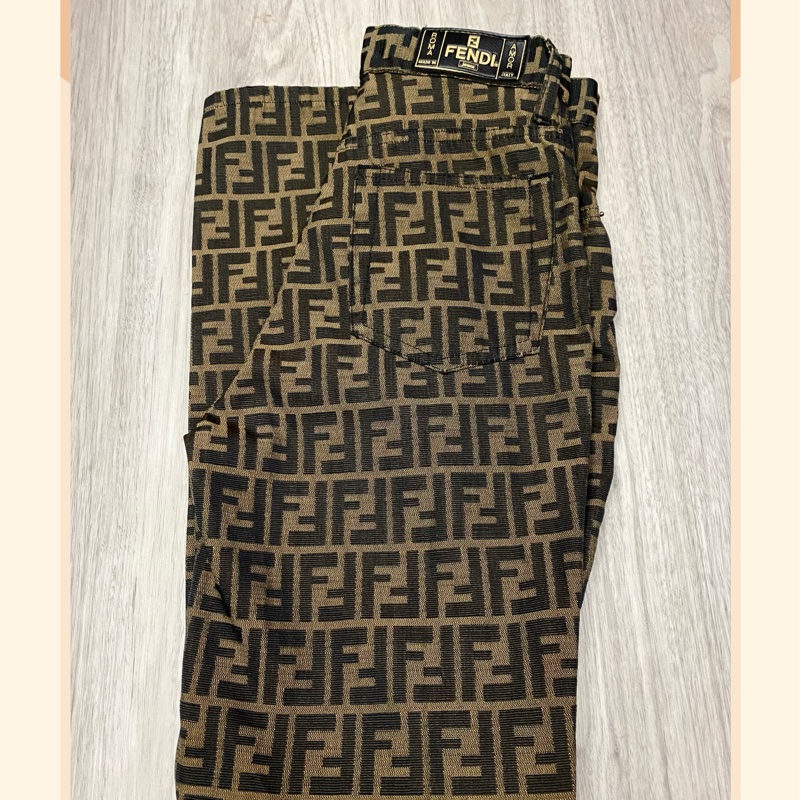 FENDI 棕色老花帆布長褲-4
