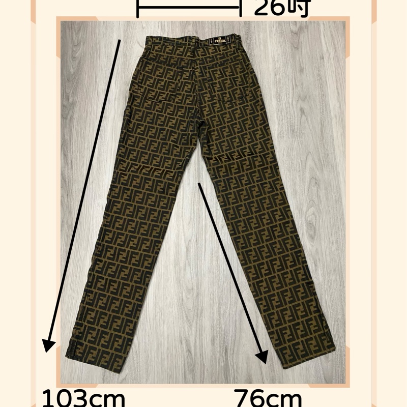 FENDI 棕色老花帆布長褲-5