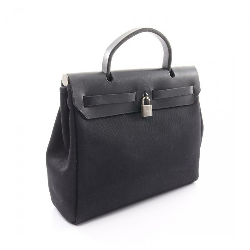 【日本直送】 Hermes Hermès Herbag PM  手提包 Toile GM  真皮 黑色 銀色五金 兩用款 □G刻印-1
