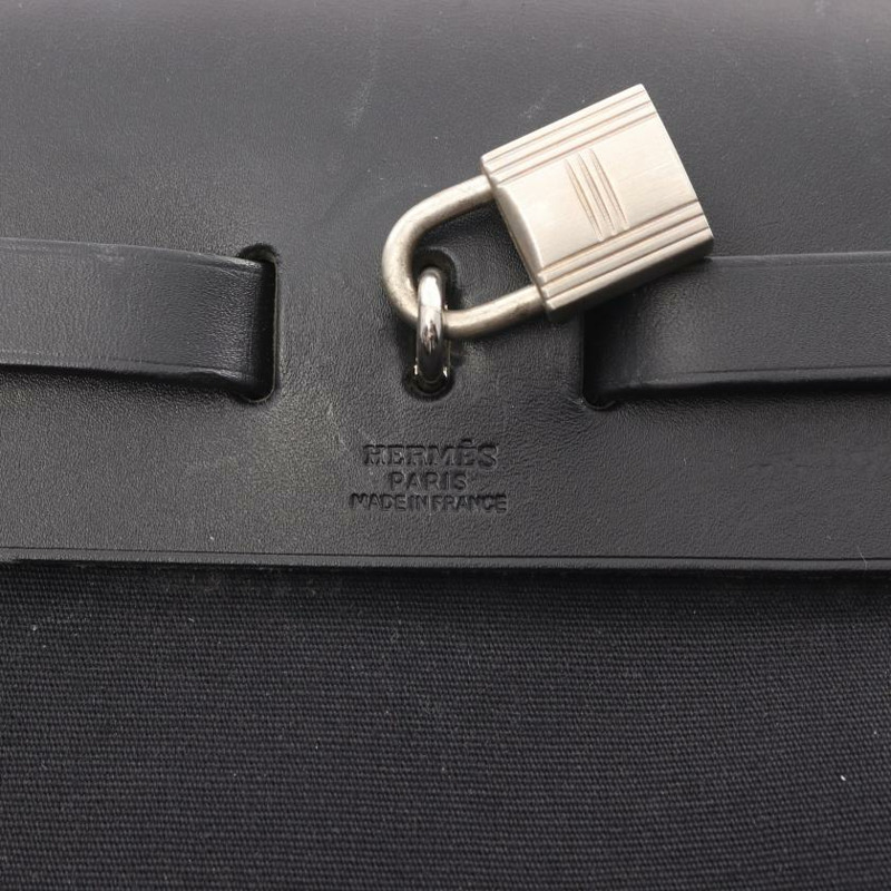 【日本直送】 Hermes Hermès Herbag PM  手提包 Toile GM  真皮 黑色 銀色五金 兩用款 □G刻印-3