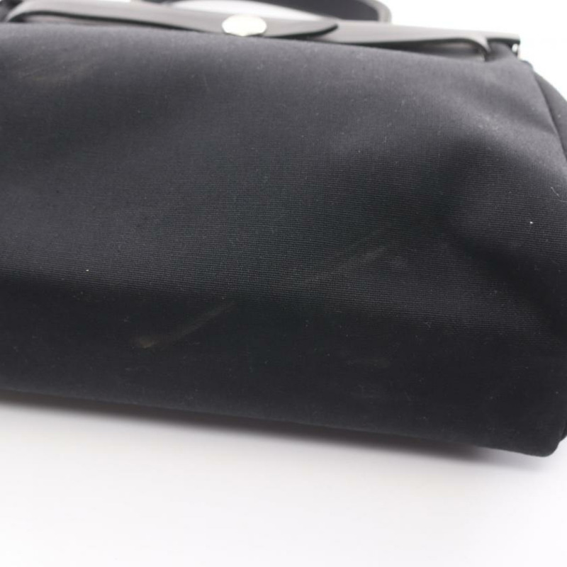 【日本直送】 Hermes Hermès Herbag PM  手提包 Toile GM  真皮 黑色 銀色五金 兩用款 □G刻印-5