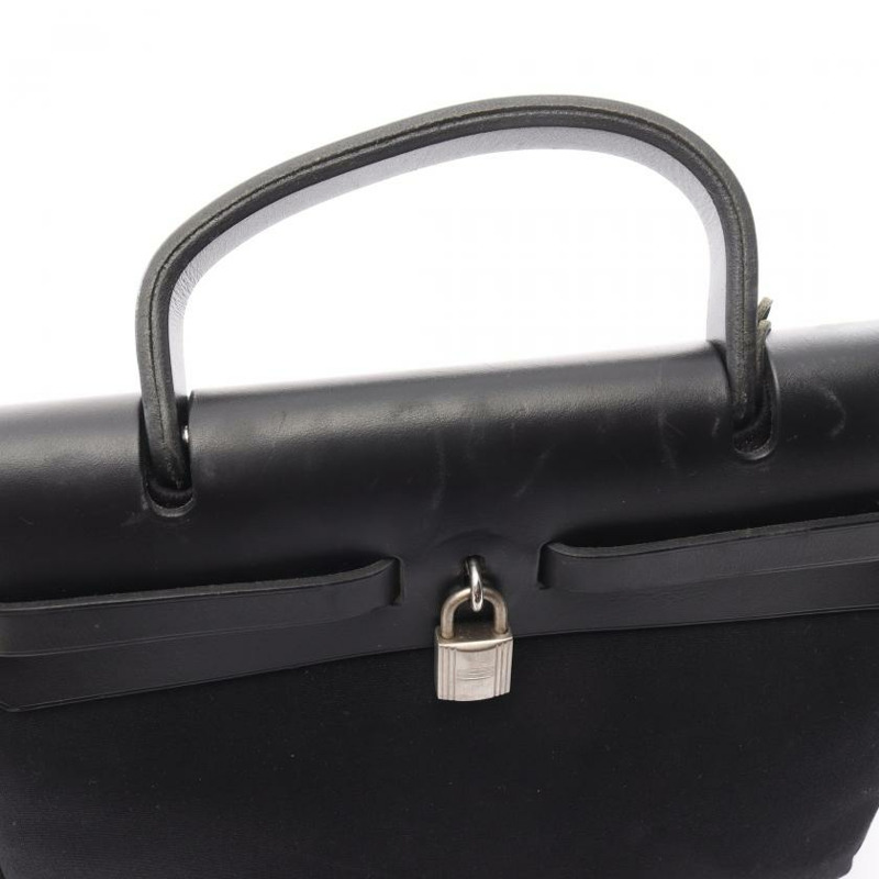 【日本直送】 Hermes Hermès Herbag PM  手提包 Toile GM  真皮 黑色 銀色五金 兩用款 □G刻印-6