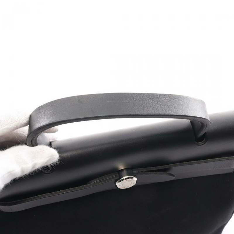 【日本直送】 Hermes Hermès Herbag PM  手提包 Toile GM  真皮 黑色 銀色五金 兩用款 □G刻印-8