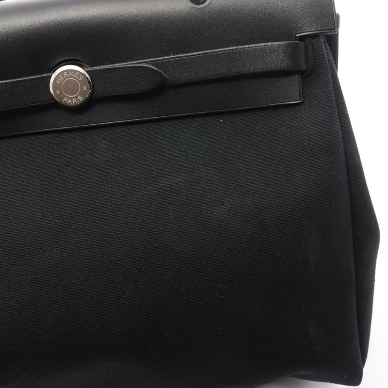 【日本直送】 Hermes Hermès Herbag PM  手提包 Toile GM  真皮 黑色 銀色五金 兩用款 □G刻印-9